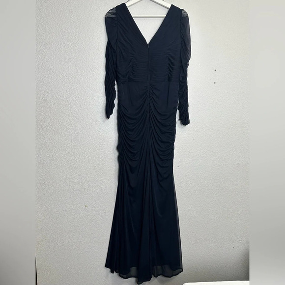Adrianna Papell Women’s Size 14 Navy Blue Ruched 3/4 Sleeve Long Maxi Dress - Picture 4 of 16